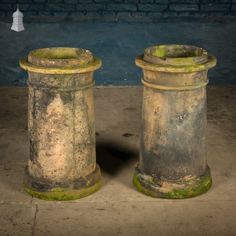 Garden Decor Cannon Head Chimney Pots Pair, Weathered Garden Planters photo