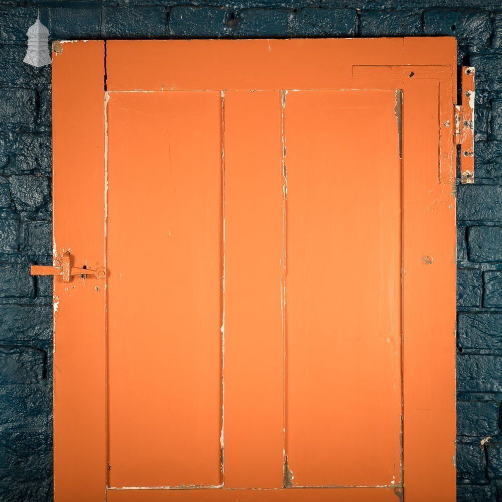 Reclaimed 4 Panel Door – Distressed Orange & Black Paint, Suffolk Latch photo furniture