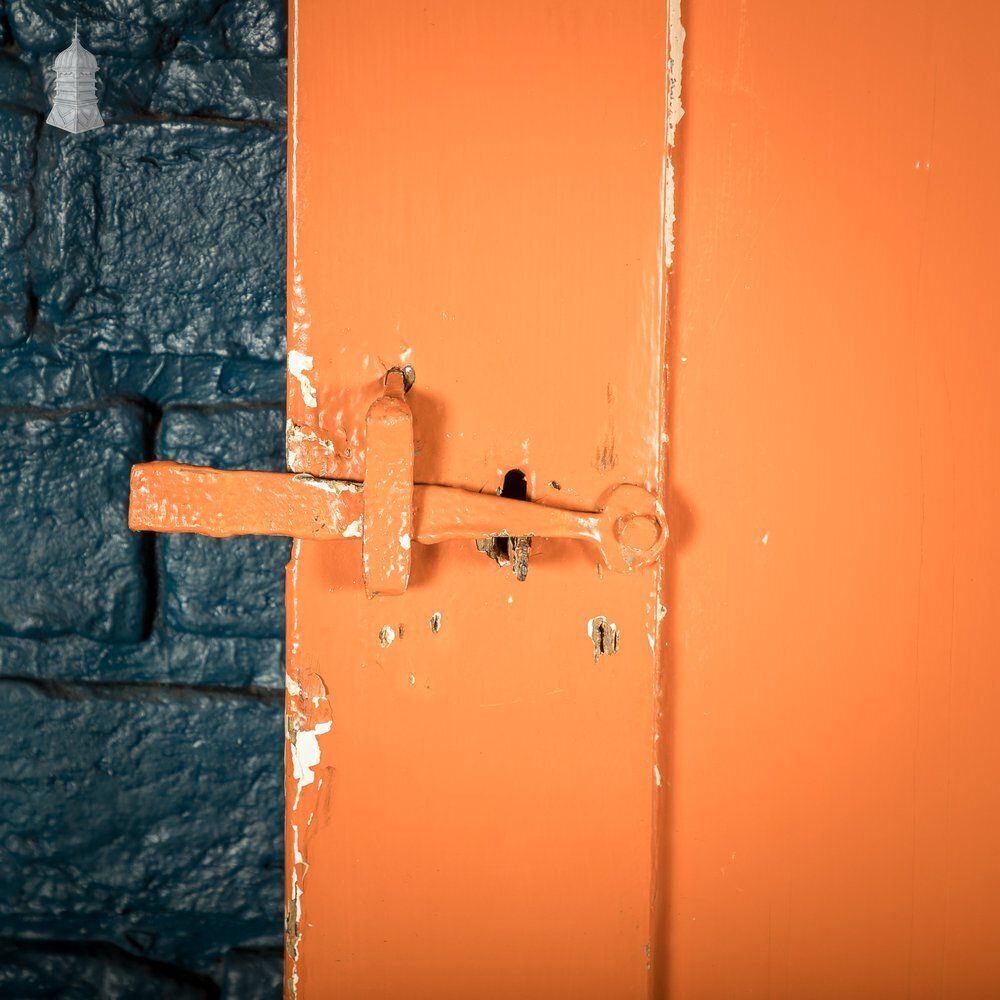 Reclaimed 4 Panel Door – Distressed Orange & Black Paint, Suffolk Latch photo 180.0
