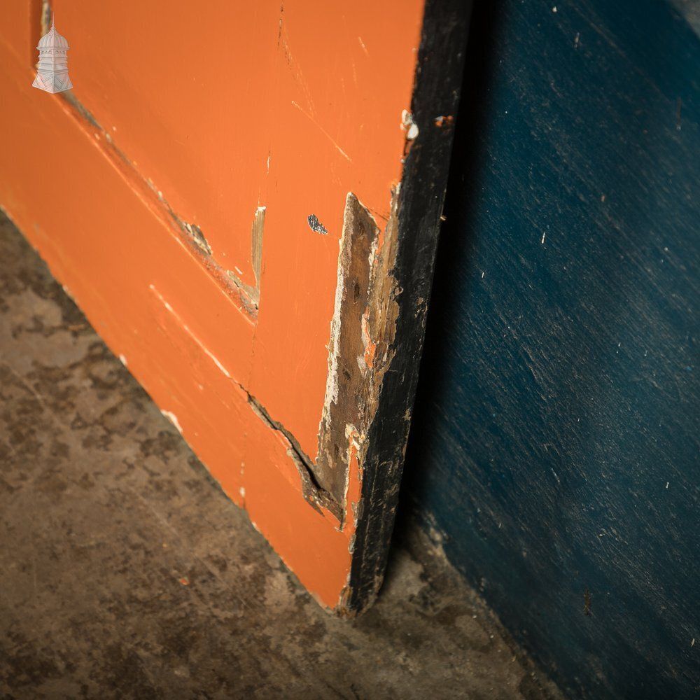 Reclaimed 4 Panel Door – Distressed Orange & Black Paint, Suffolk Latch photo vintage