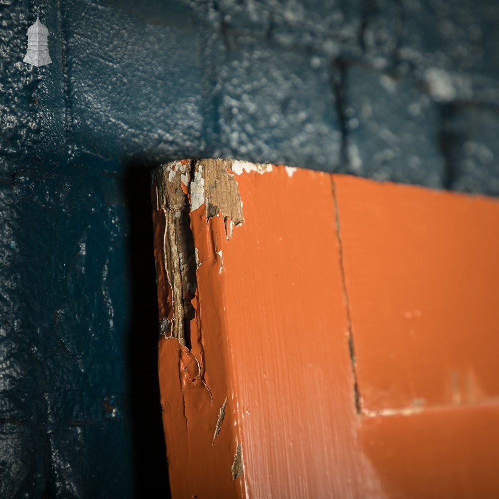 photo furniture Reclaimed 4 Panel Door – Distressed Orange & Black Paint, Suffolk Latch