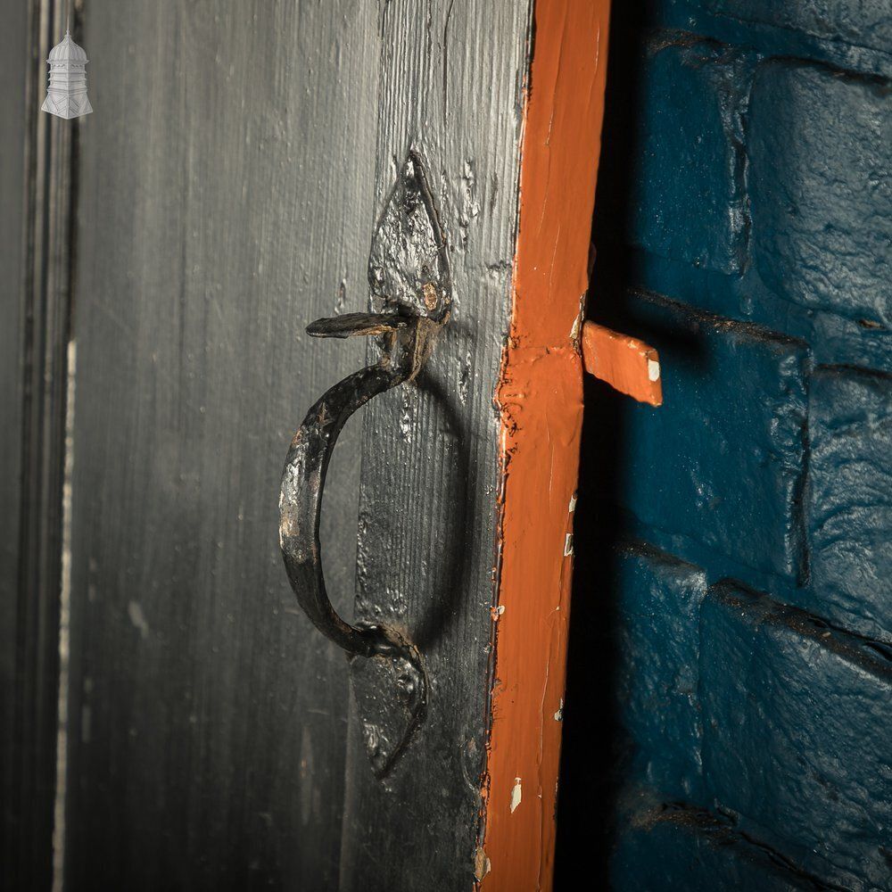 photo buy Reclaimed 4 Panel Door – Distressed Orange & Black Paint, Suffolk Latch