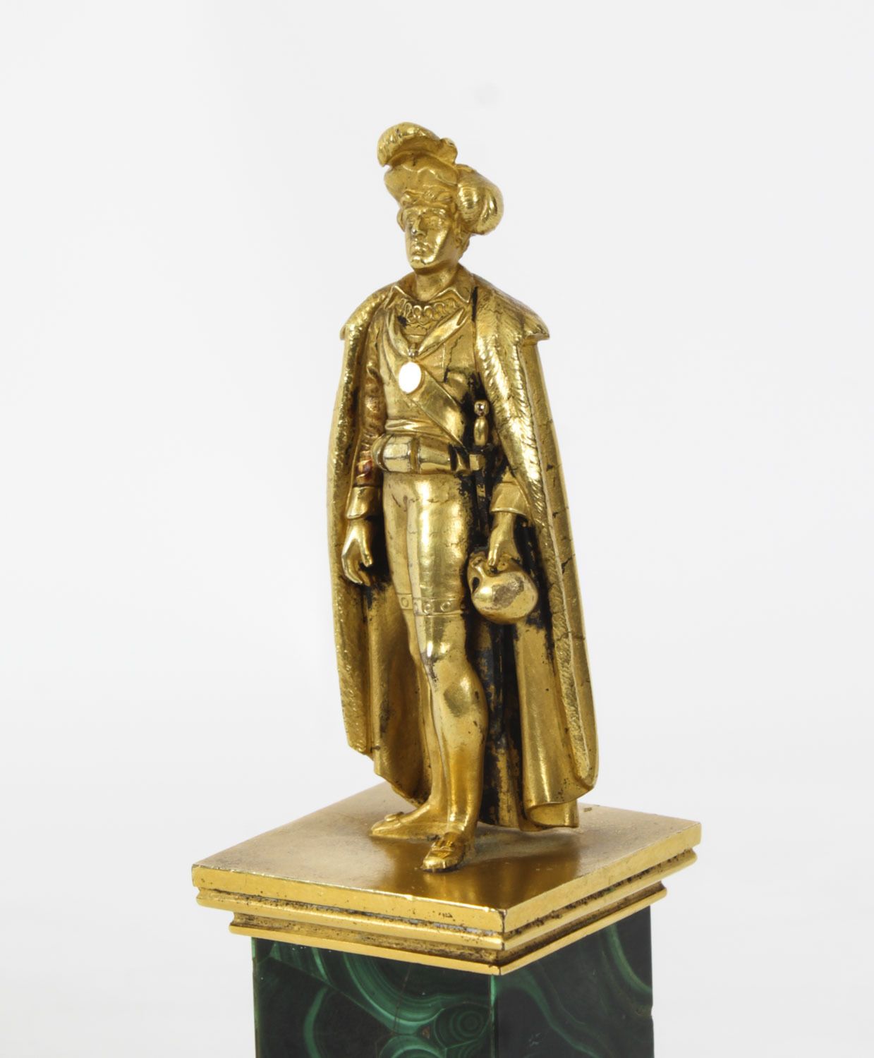 Antique Continental Gilt Bronze Malachite  Sculpture Hamlet C 1870 photo furniture