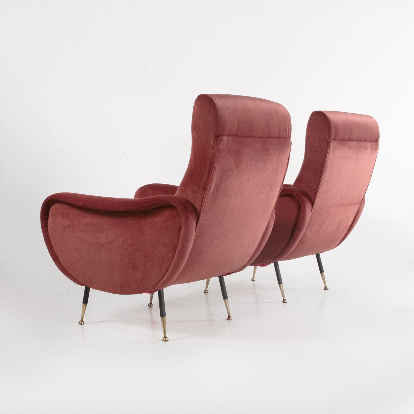Pair Of Lady Style Armchairs By Marco Zanuso, In Brick Red Velvet, 1960 photo 1400.0