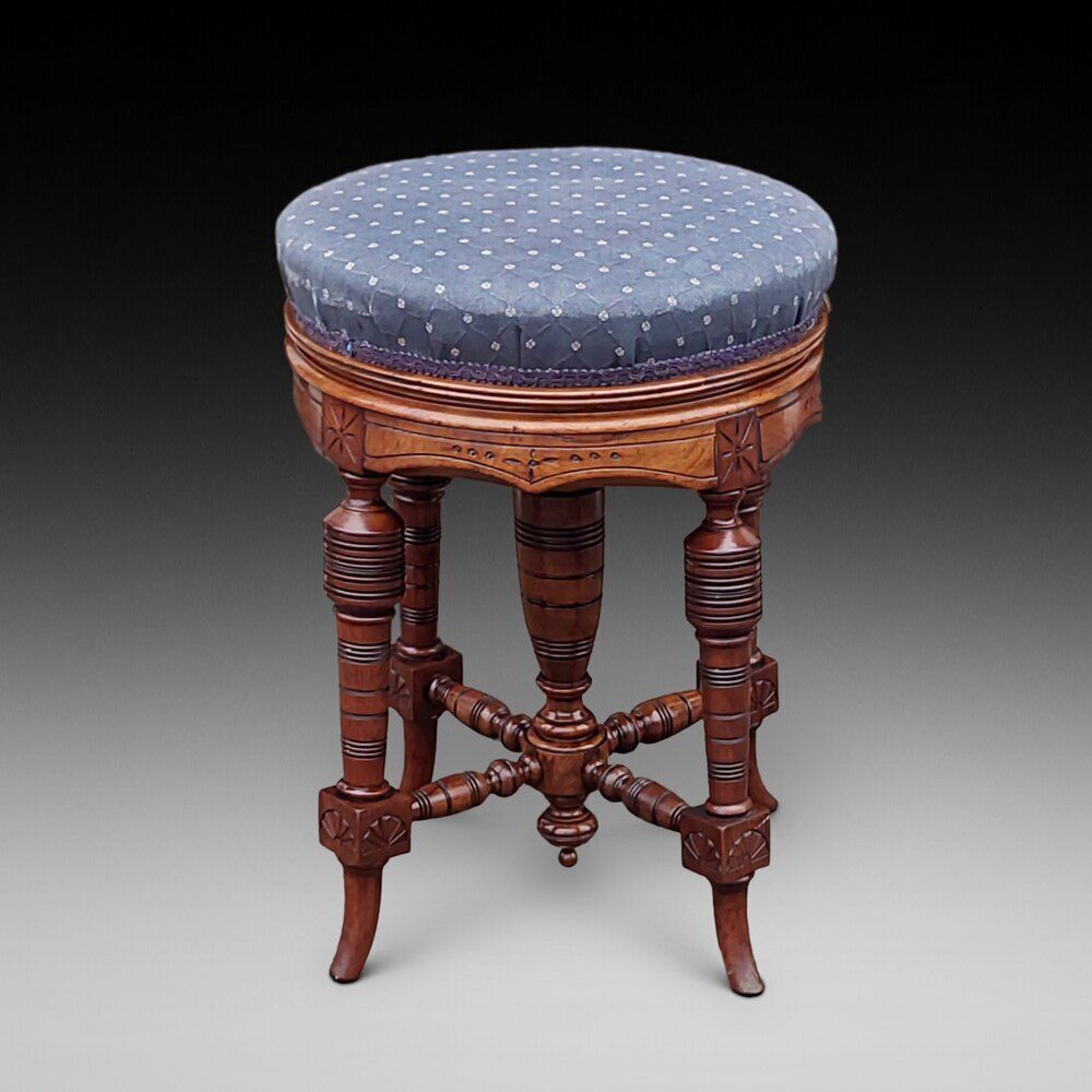 Late 19thc Circular Walnut Revolving Piano Stool