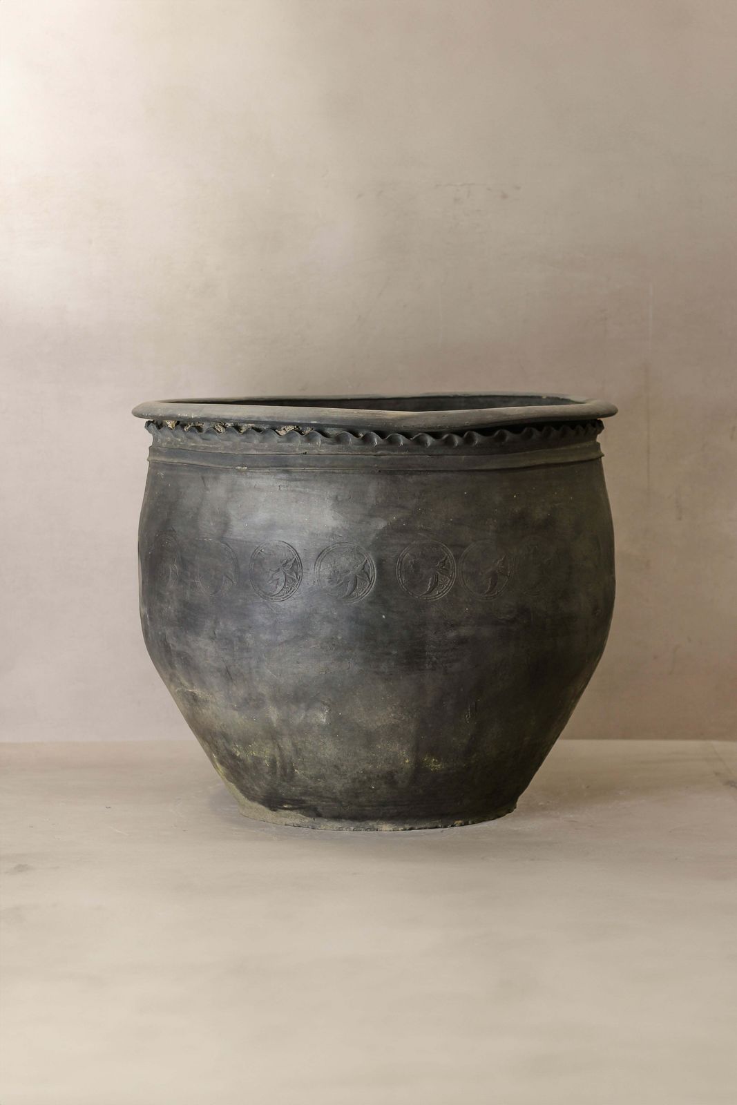 Big Old Grey Asian Pots   L017 photo Garden Decor