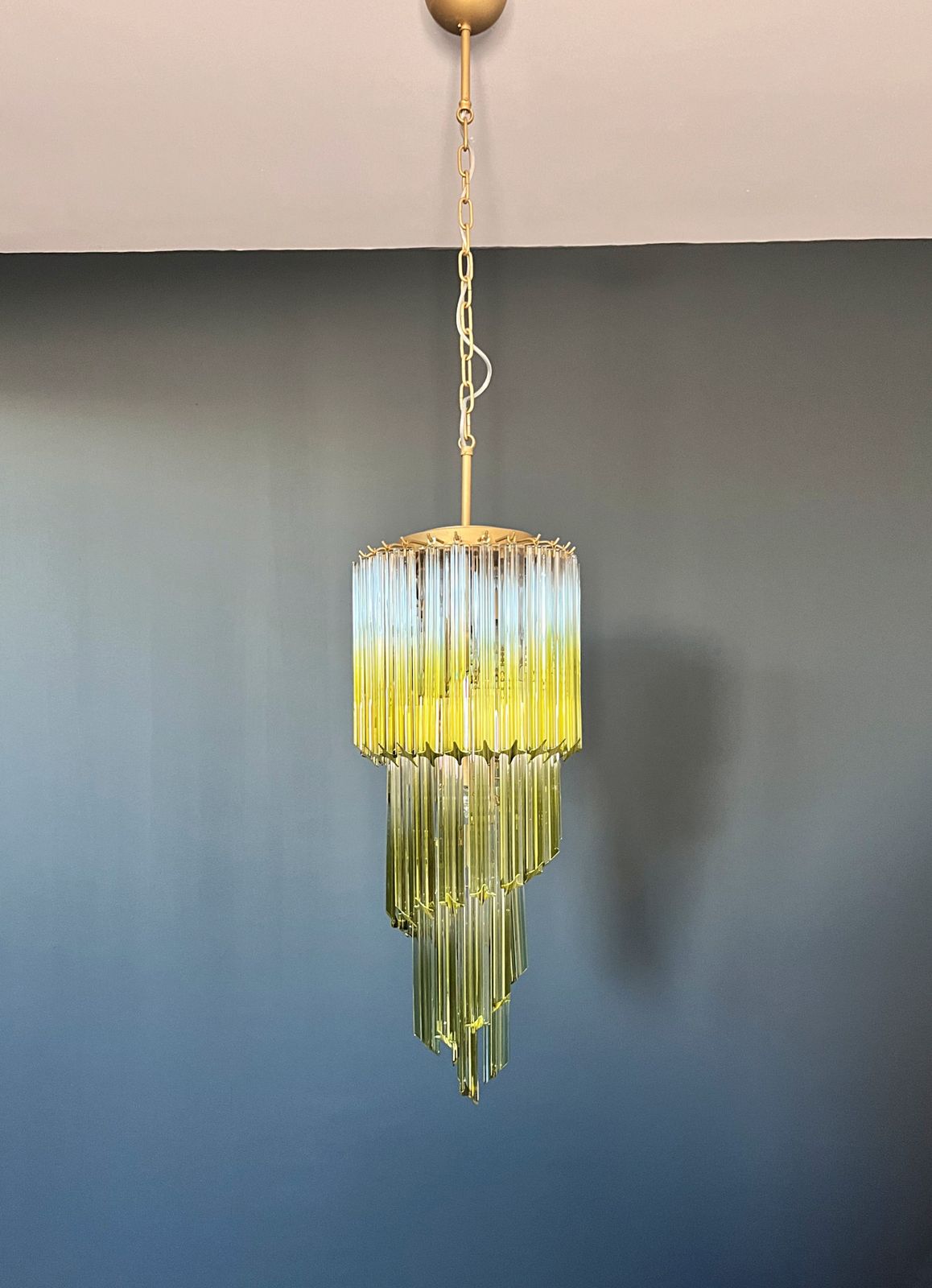 1325.0 Murano Glass Spiral Chandelier – 54 Quadriedri Shaded Green Prisms photo