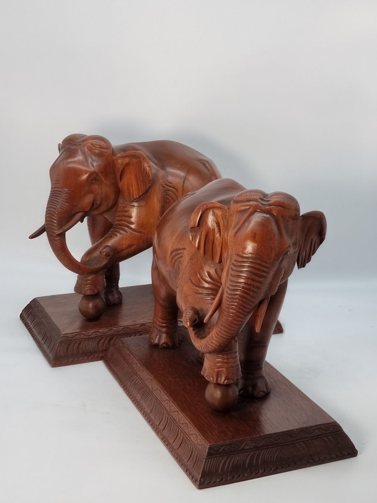 A Large Pair Of Indian Raj Period Performing Elephants Carved In Solid Teak Circa 1880 photo furniture