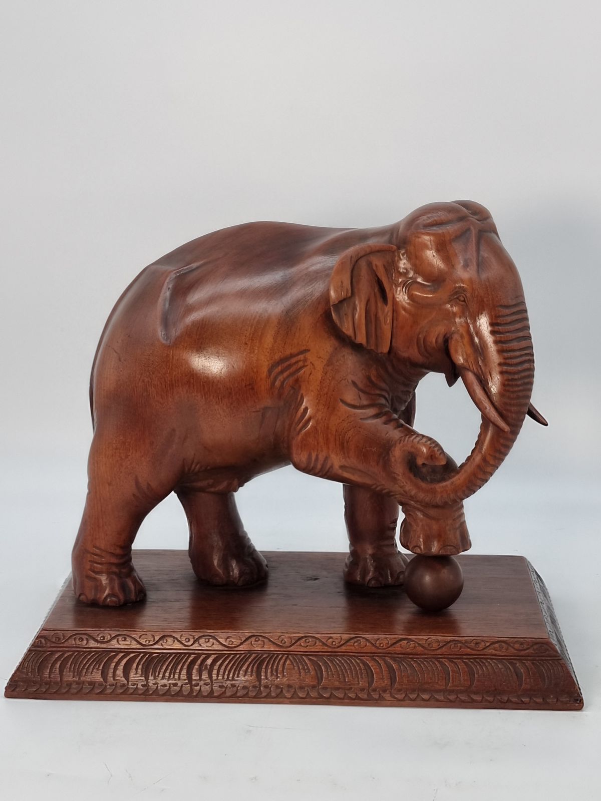 A Large Pair Of Indian Raj Period Performing Elephants Carved In Solid Teak Circa 1880 photo vinterior