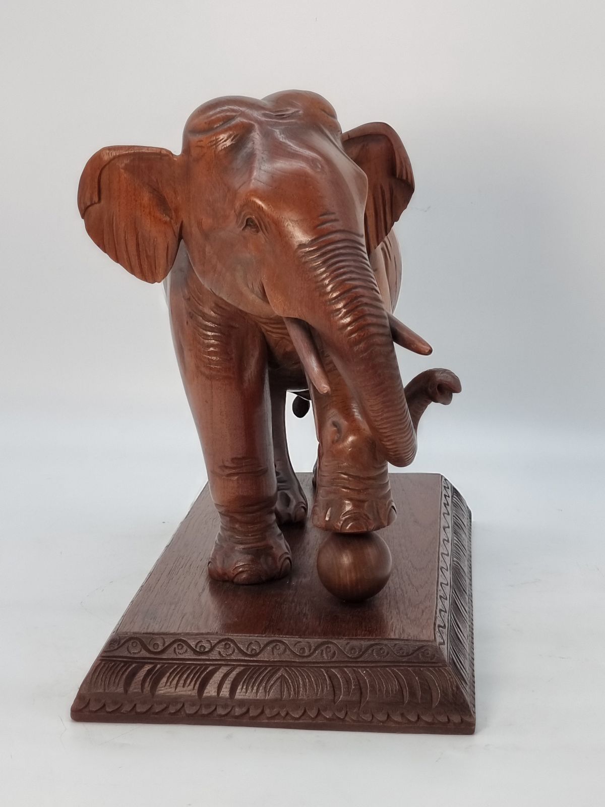 A Large Pair Of Indian Raj Period Performing Elephants Carved In Solid Teak Circa 1880 photo buy