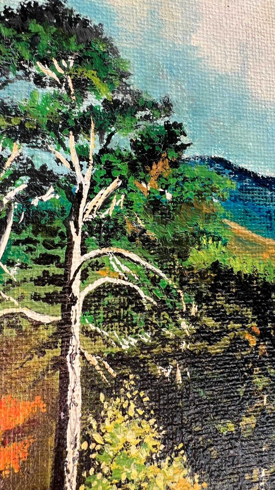 Framed Mid Century Oil Painting By H. Hood – Scenic River Landscape photo buy