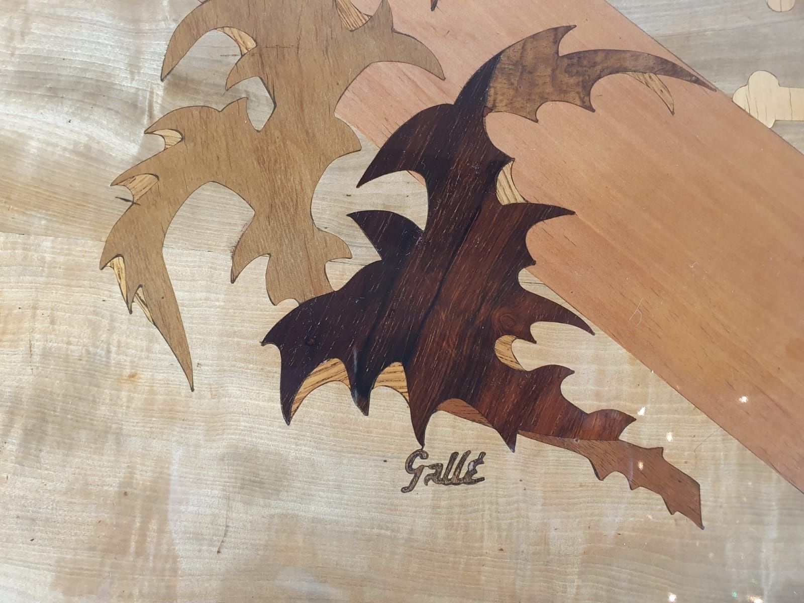 Gallé, Marquetry Side Table Decorated With Thistles And Lorraine Crosses photo vintage