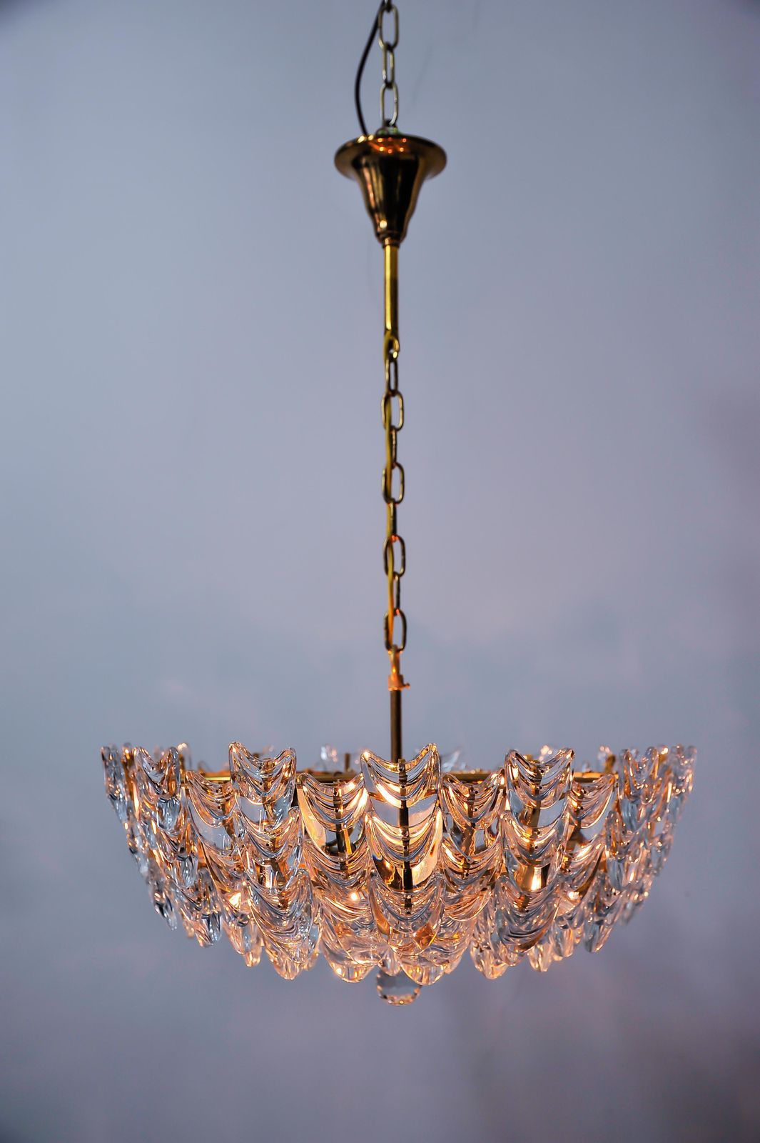 Gilt Brass Chandelier With Glass, German, Circa 1960s photo 3837.0