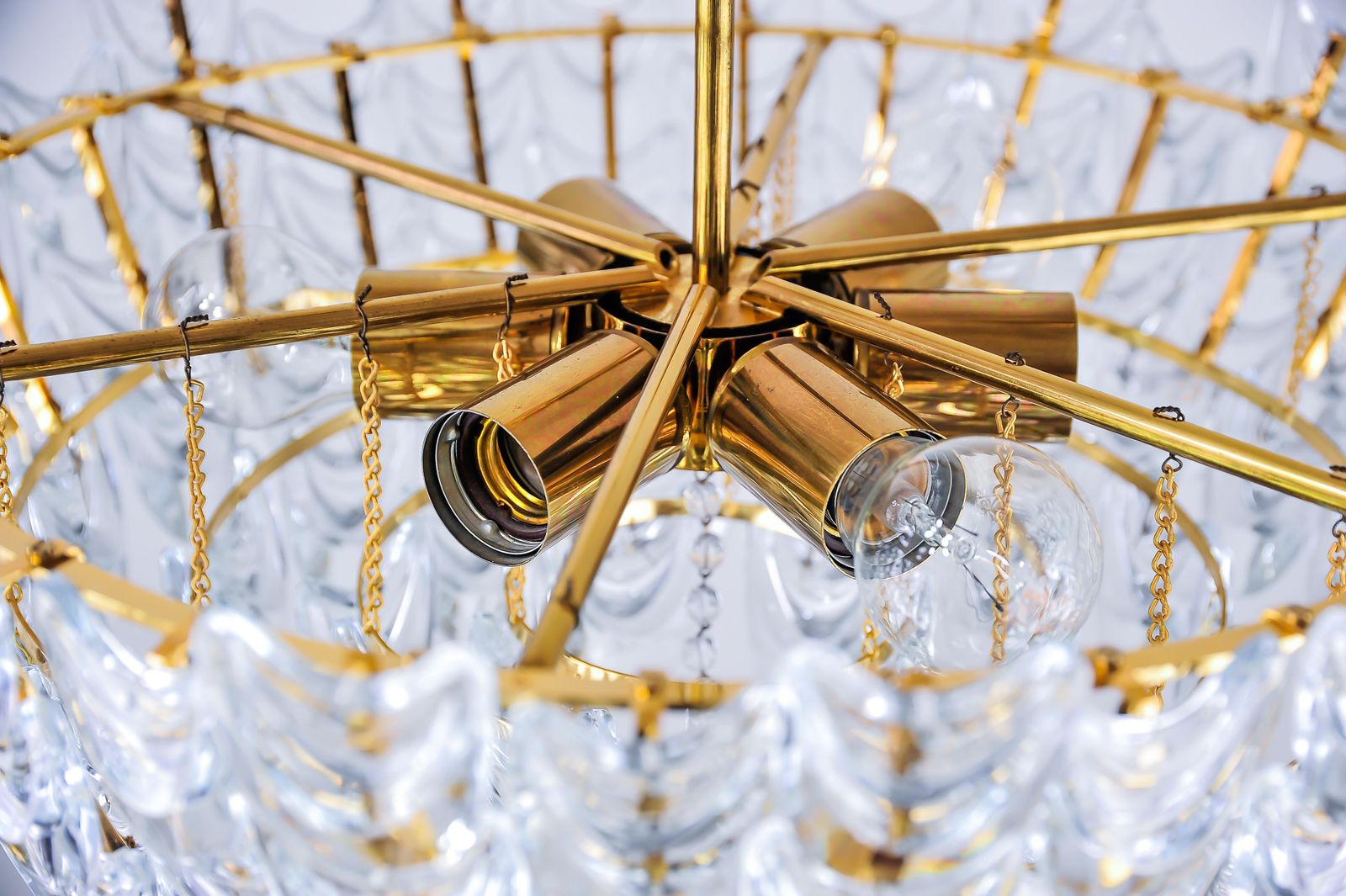 Gilt Brass Chandelier With Glass, German, Circa 1960s photo buy