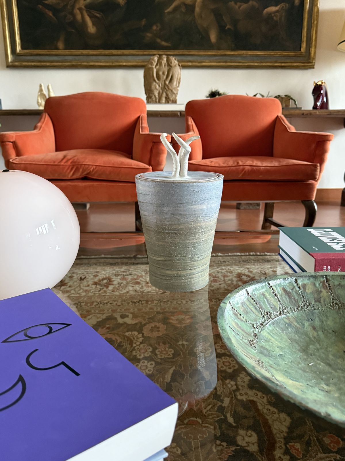 photo for sale Mid Century Modern Style Blue Artistic Ceramic Vase, Gabriele Bucci Italy Ca. 2000s