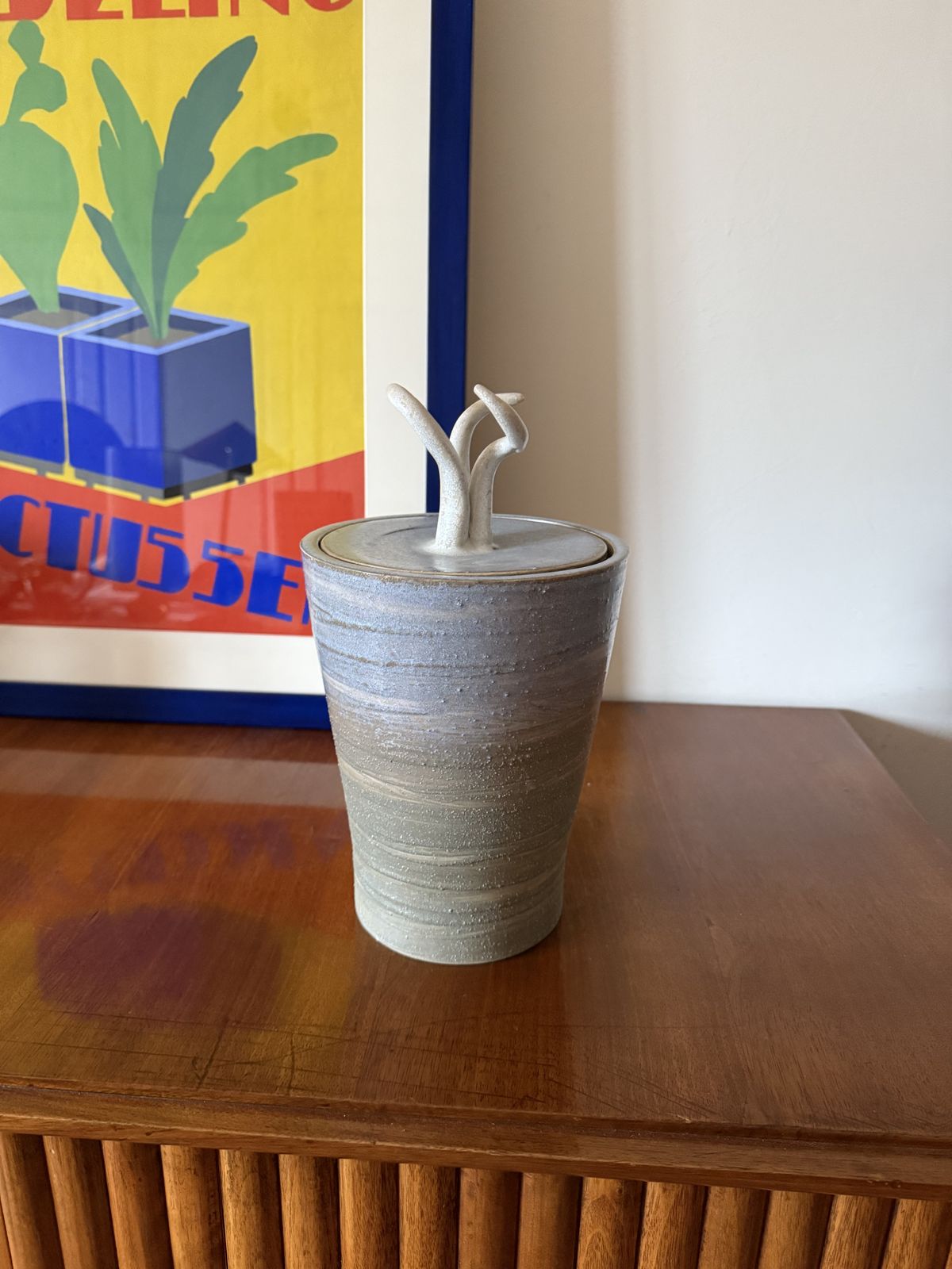 Home Decor Mid Century Modern Style Blue Artistic Ceramic Vase, Gabriele Bucci Italy Ca. 2000s photo
