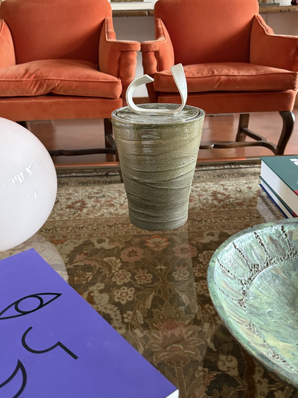 Mid Century Modern Style Dark Green Artistic Ceramic Vase, Gabriele Bucci Italy Ca. 2000s photo for sale