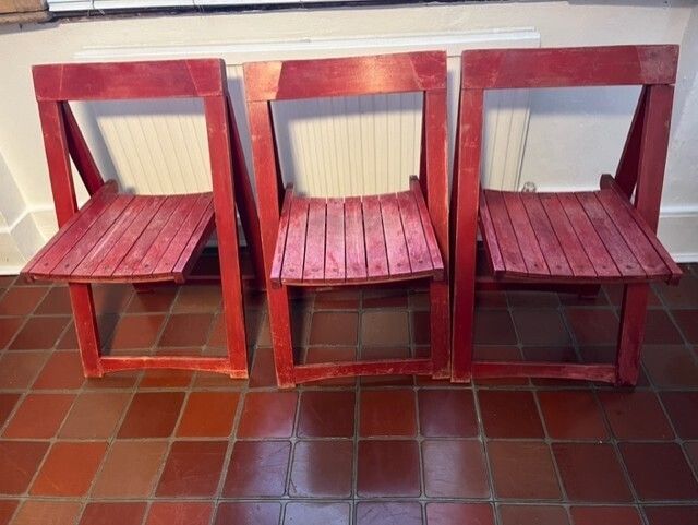 Vintage Habitat Wooden Folding Slatted  Aldo Jacober Style Chairs X 3