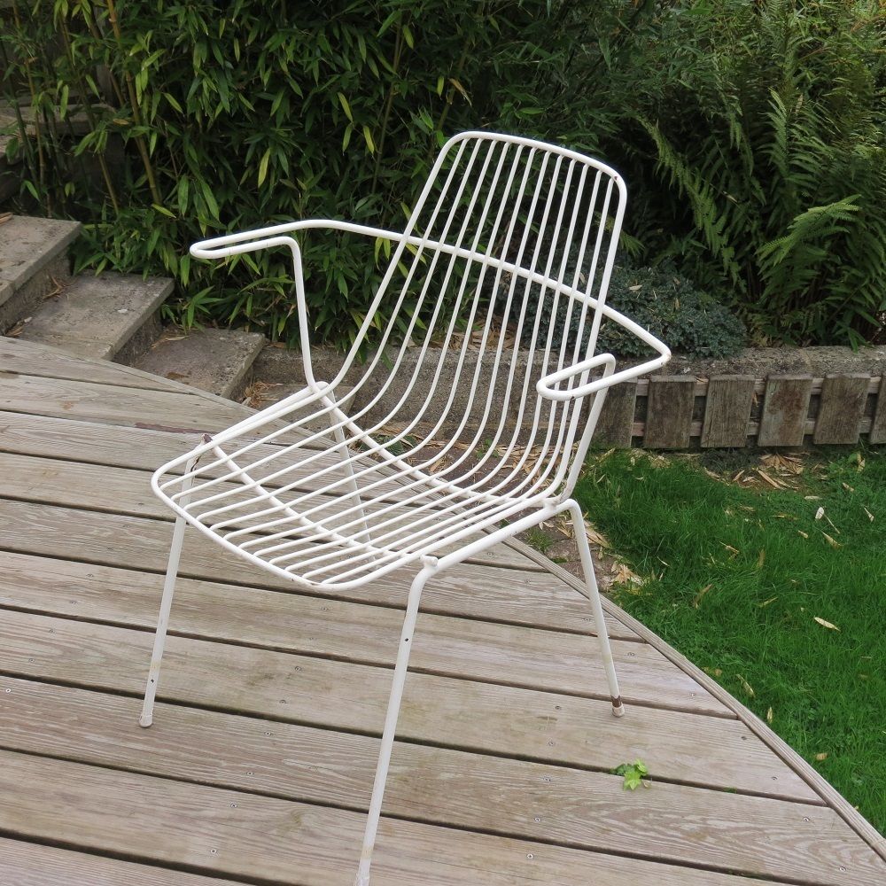 photo for sale 1960s Mid Century White Metal Garden Chair