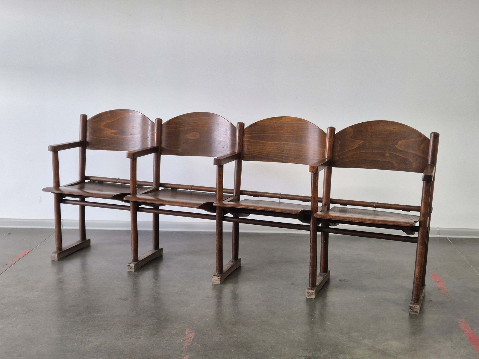 Wooden Vintage Cinema Bench 1950s photo furniture