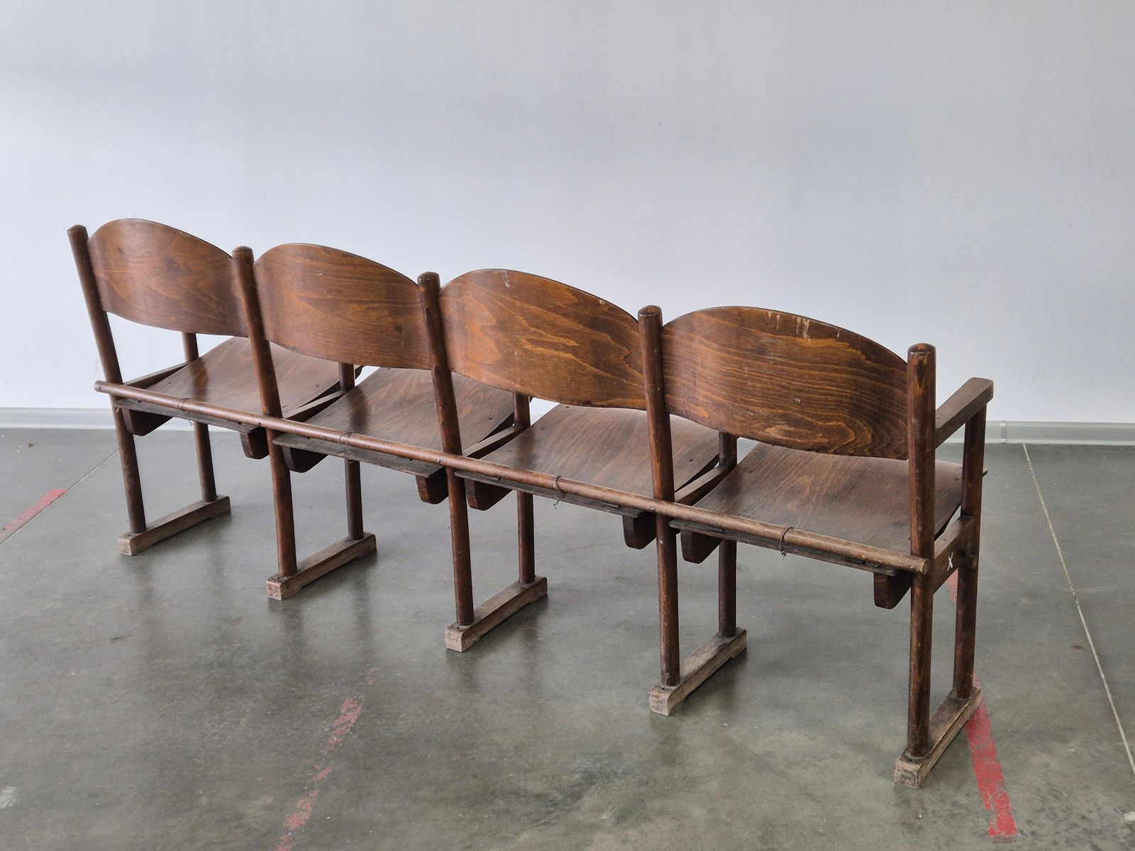Wooden Vintage Cinema Bench 1950s photo vinterior