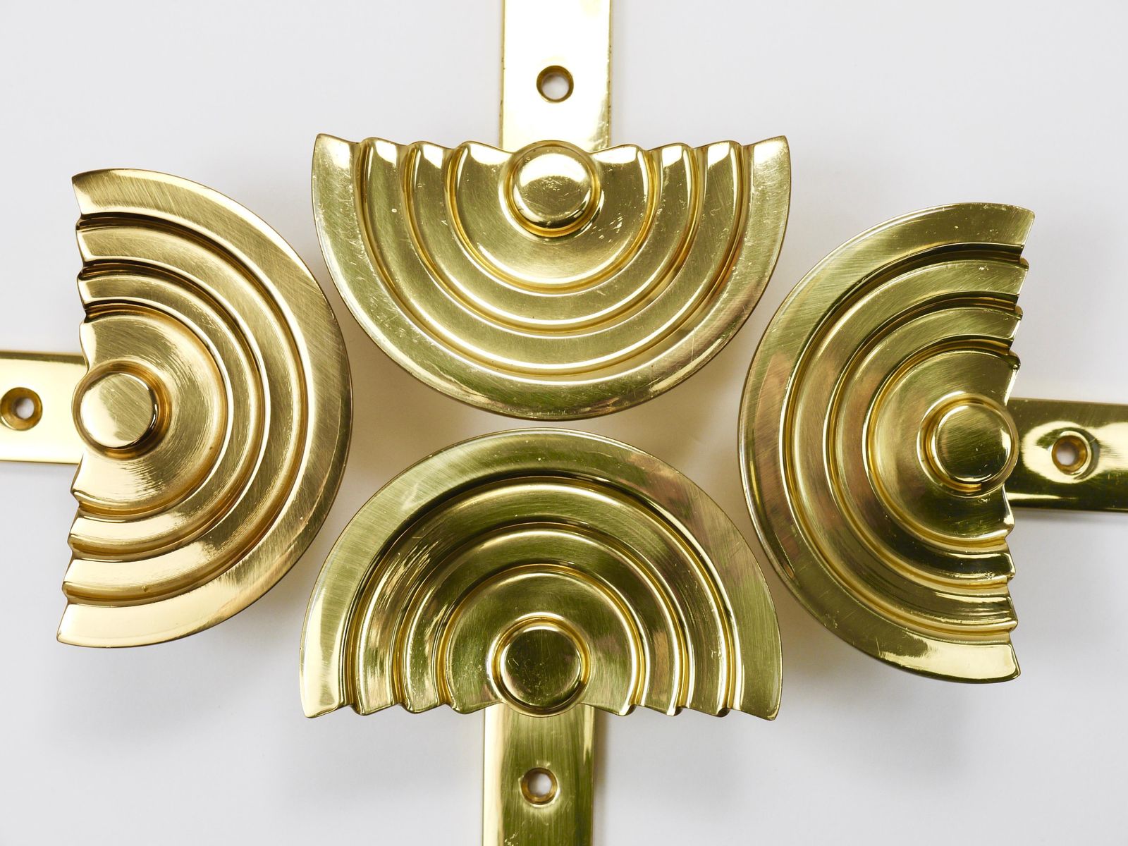 13x Ettore Sottsass Postmodern Brass Wall Coat Hooks, 1985, Valli & Valli Italy photo vintage