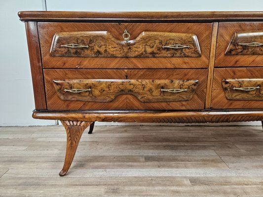 878.0 Mid Century Walnut Chest Of Drawers With Glass Top, 1950 photo
