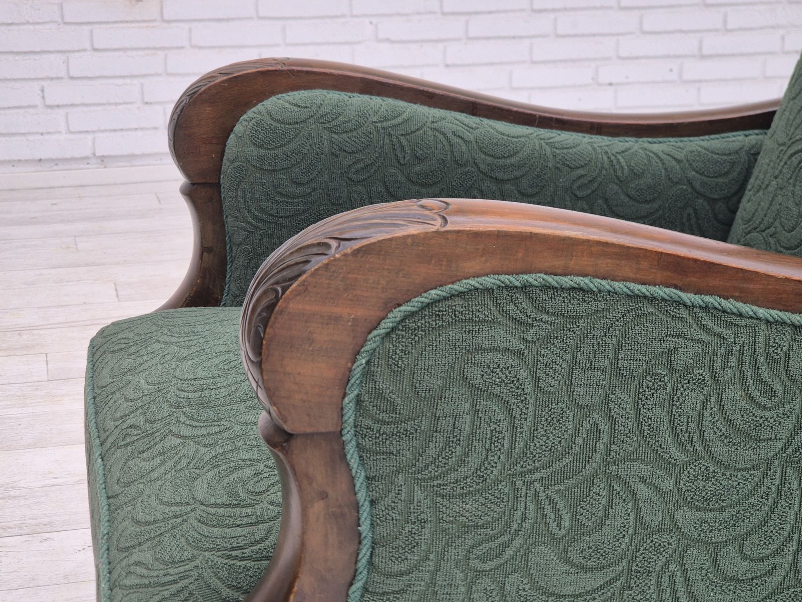 Ca. Jaren 1950, Deense Relaxstoel, Groene Meubelmix Wollen Stof, Beukenhout. photo buy
