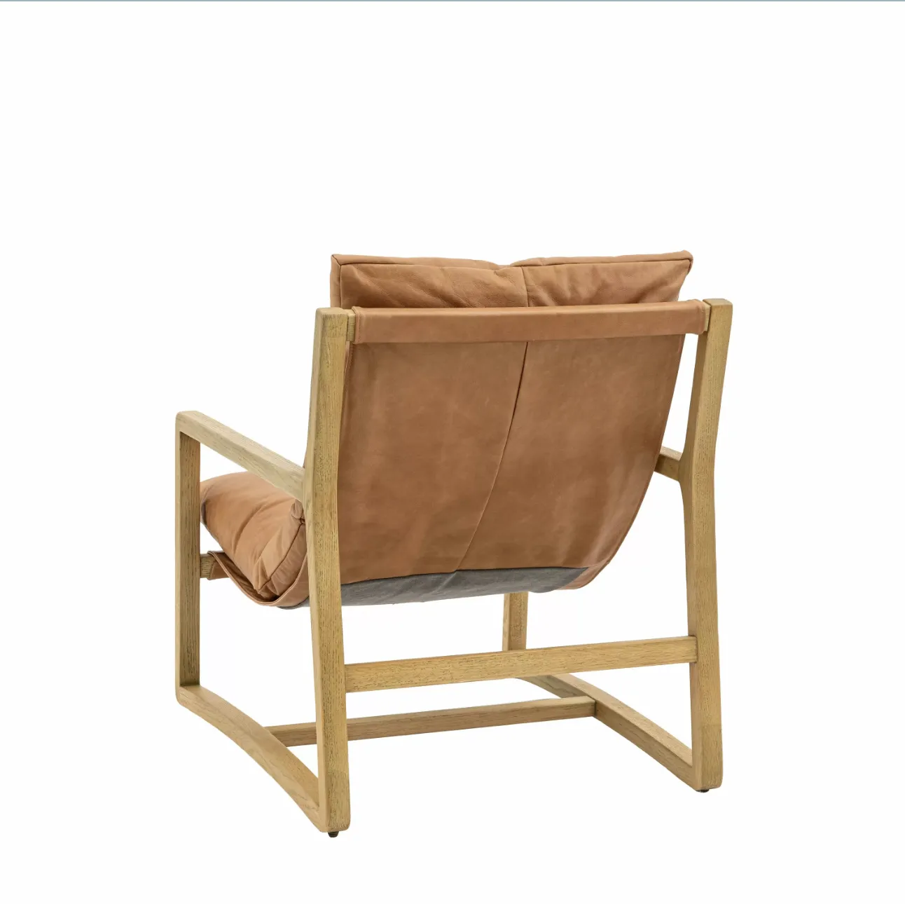Nordic Mid Century Modern Sling Chair, Tan Leather & Ash Wood, Danish Style photo vinterior