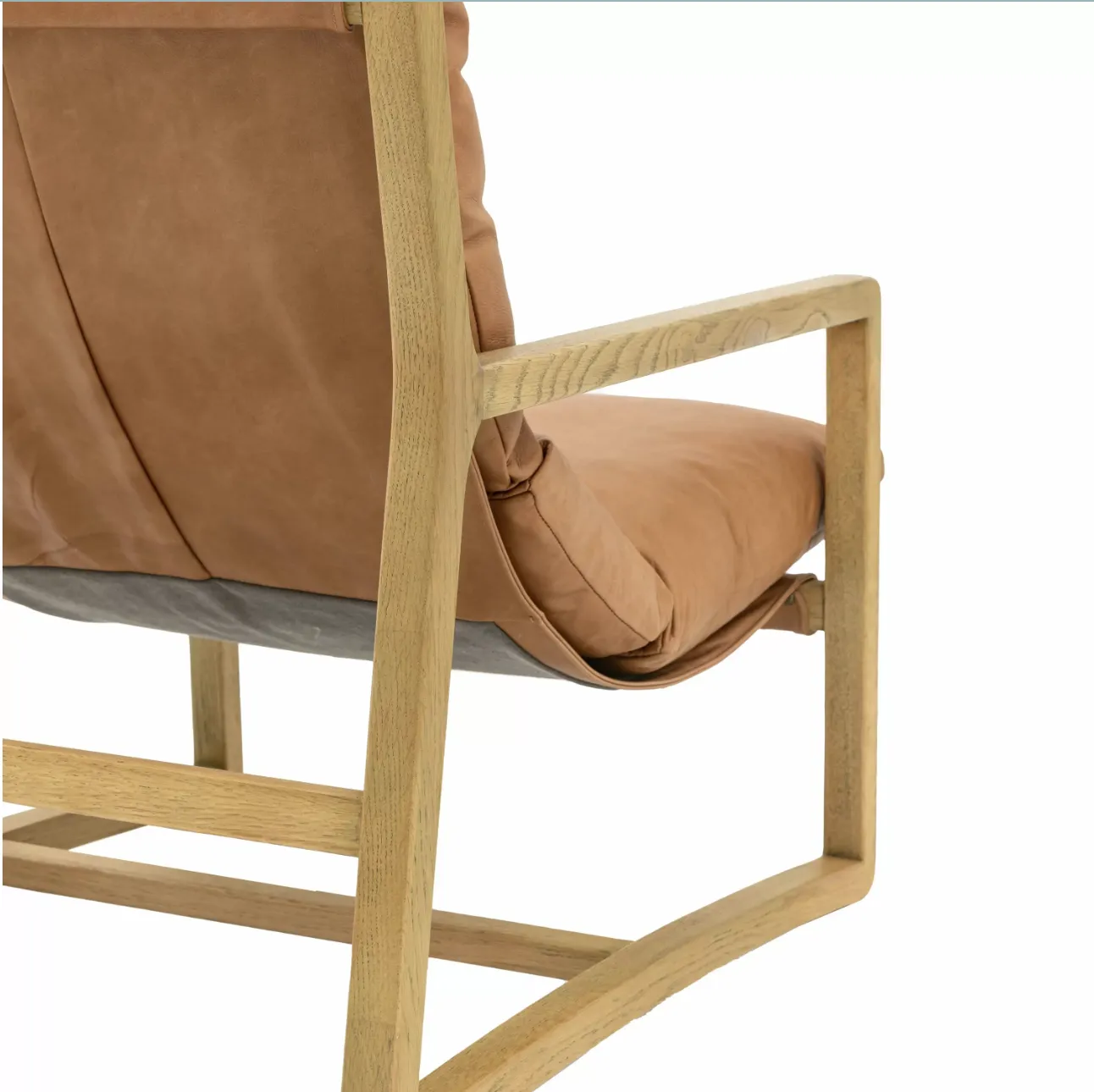 Nordic Mid Century Modern Sling Chair, Tan Leather & Ash Wood, Danish Style photo for sale