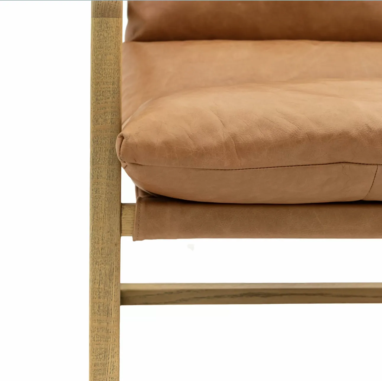Nordic Mid Century Modern Sling Chair, Tan Leather & Ash Wood, Danish Style photo 945.0