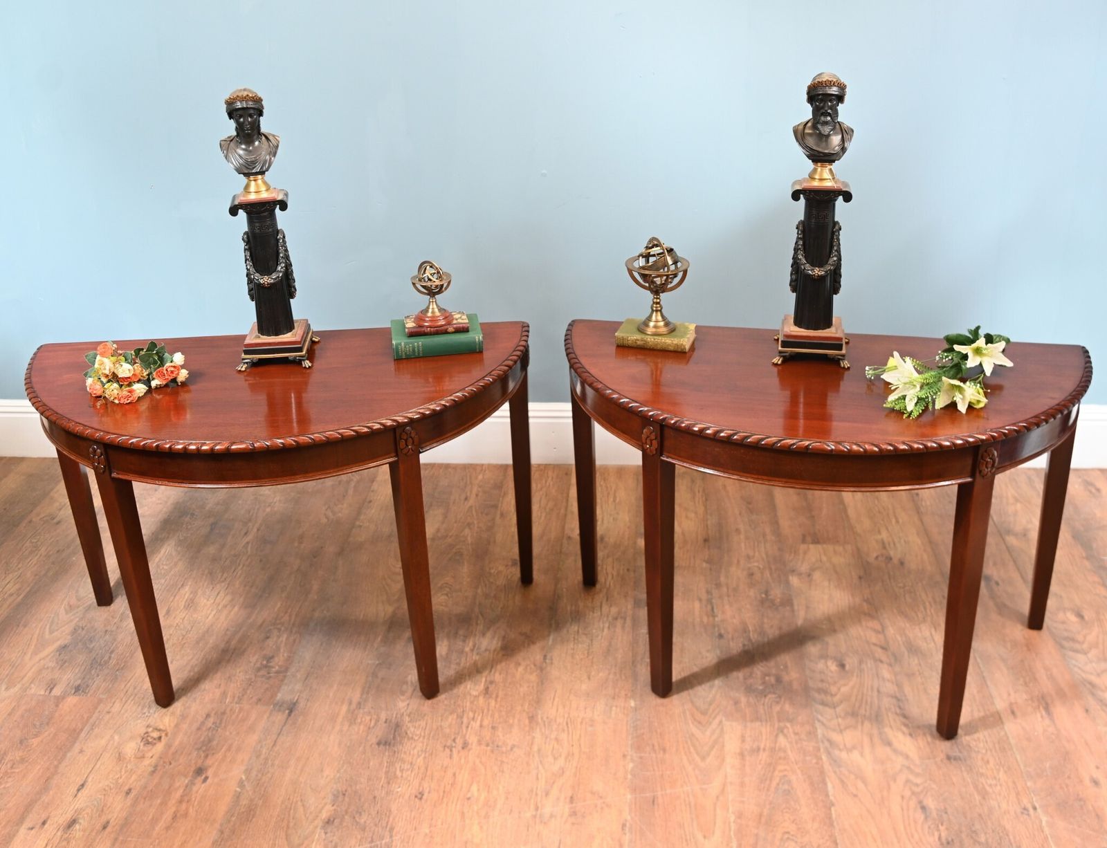 photo furniture Pair George III Console Tables Mahogany Demi Lune 1790