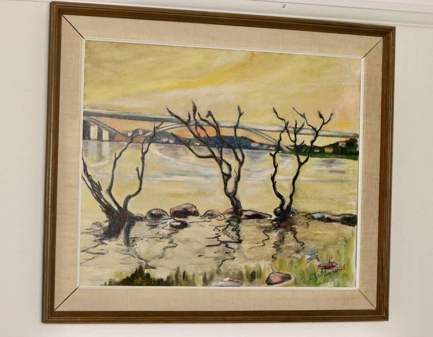 Original Swedish Oil On Canvas Painting "Water Side"   Vintage & Framed