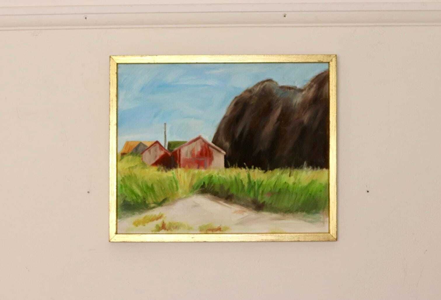 Original Swedish Oil On Canvas Painting "Light In Darkness"   Vintage & Framed photo for sale