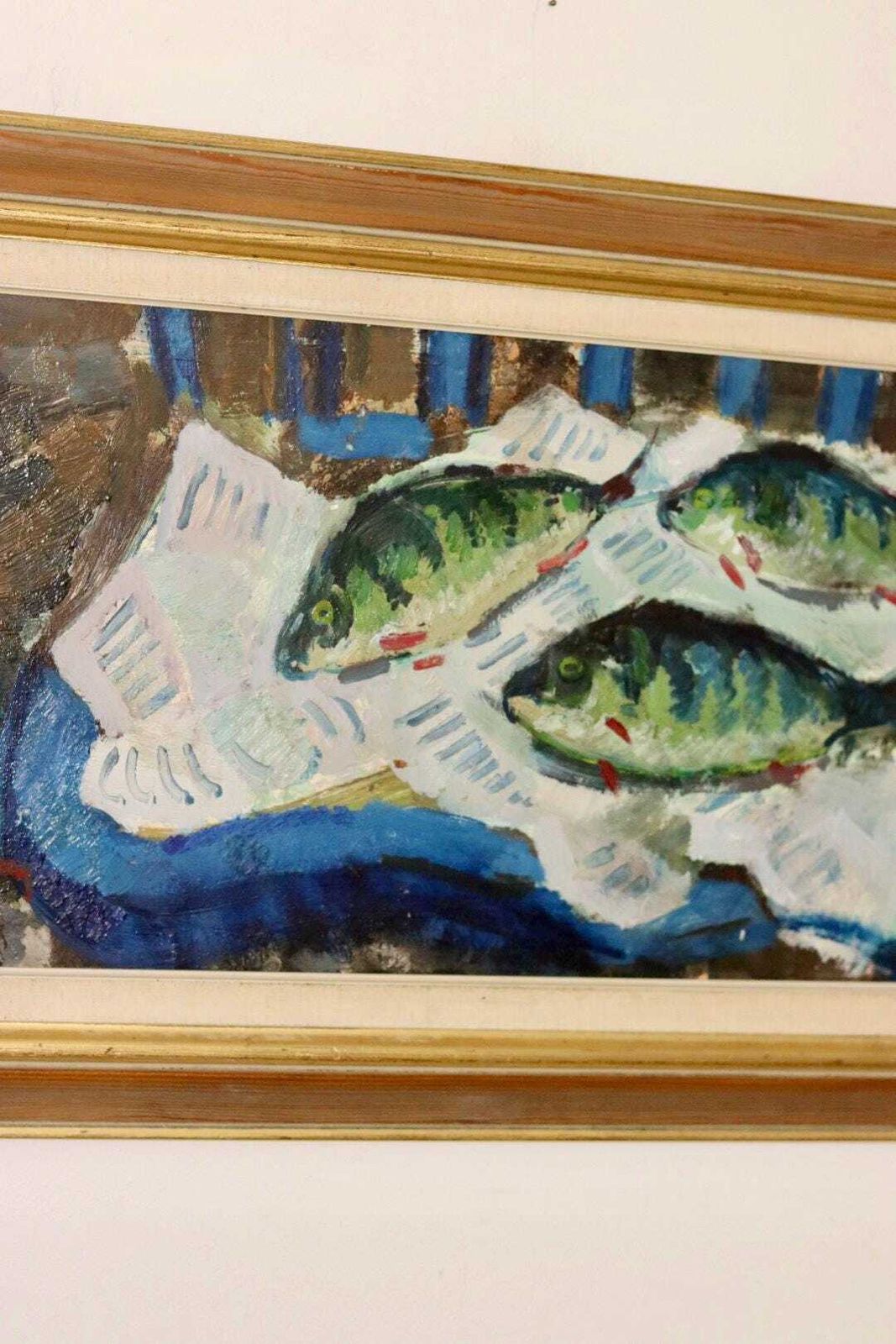 Swedish Oil On Panel Painting "Catch Of The Day" By Bertil Wahlberg  Vintage & Framed photo Art