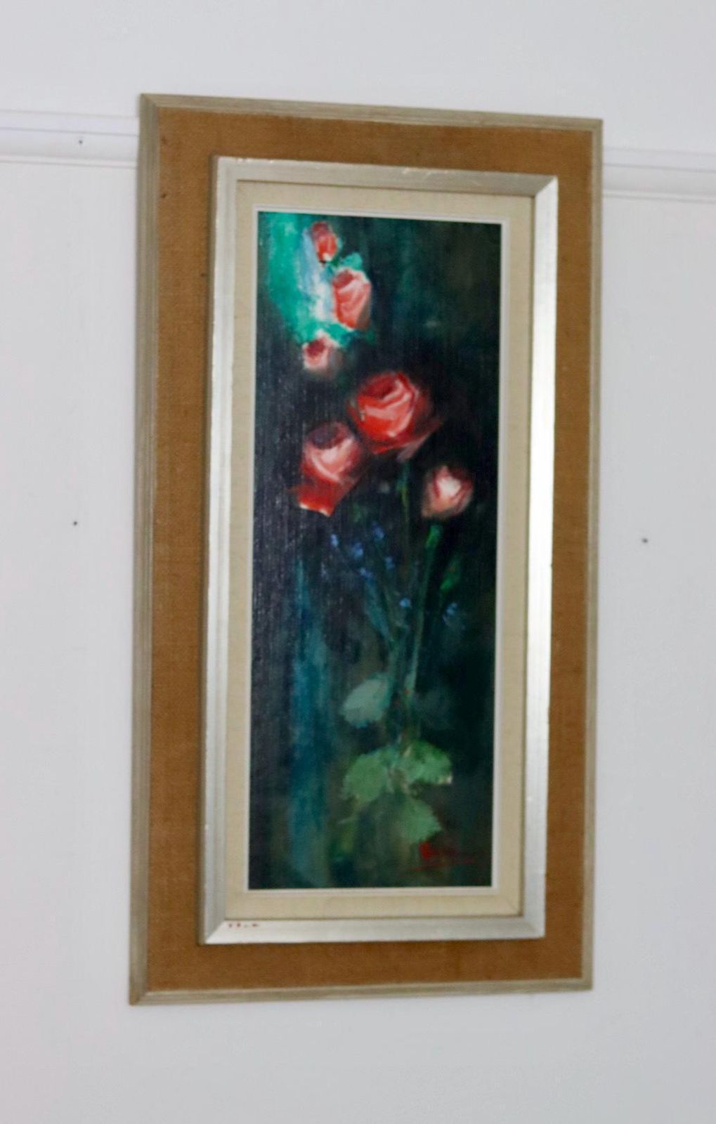 Swedish Mid Century Oil On Panel Painting" Flower Still Life, Roses" By Rune Wahlström   Vintage & Framed photo furniture