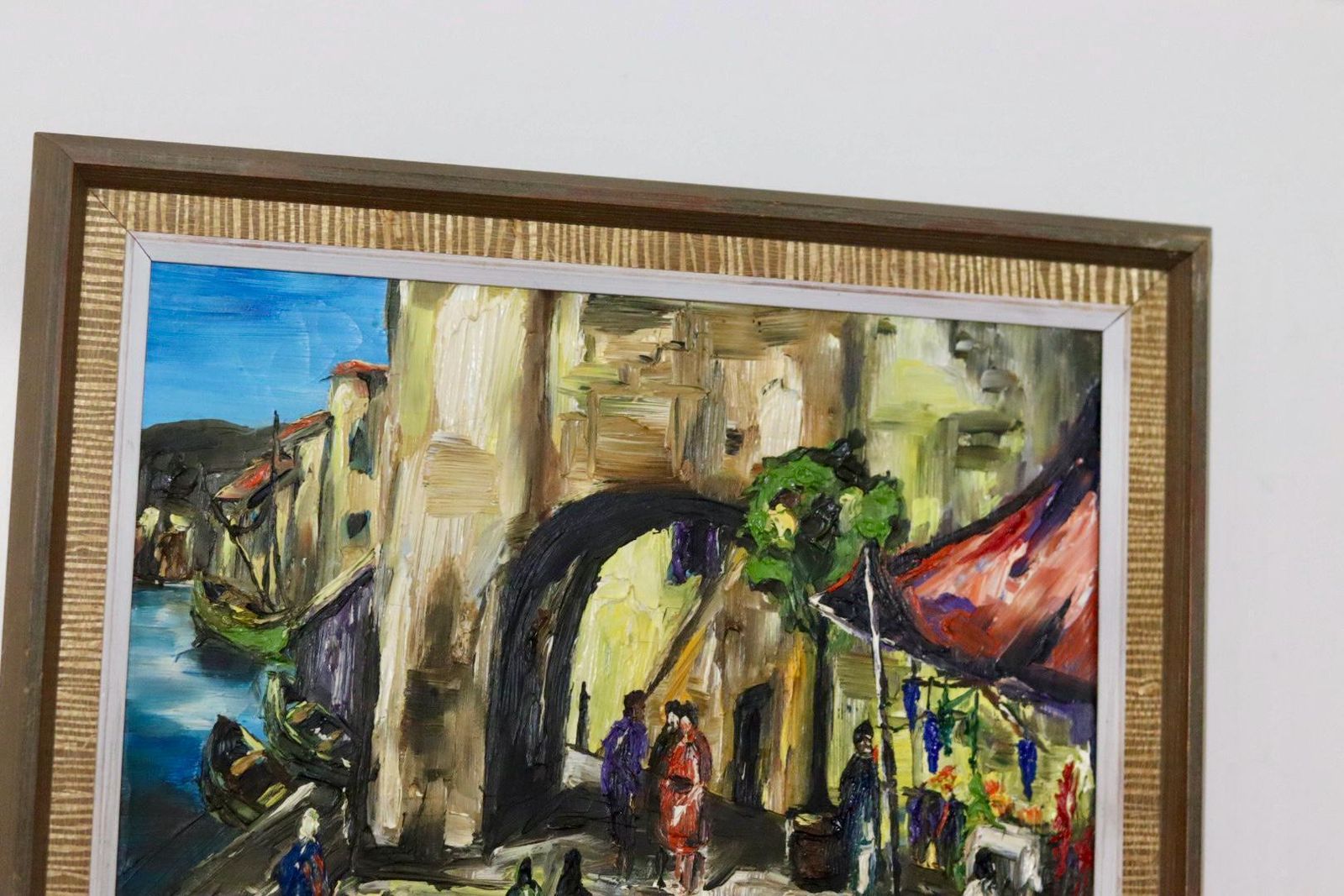 Original Swedish Mid Century Oil On Panel Painting "City By The Water" By L. Olsson  Vintage & Framed photo 115.0