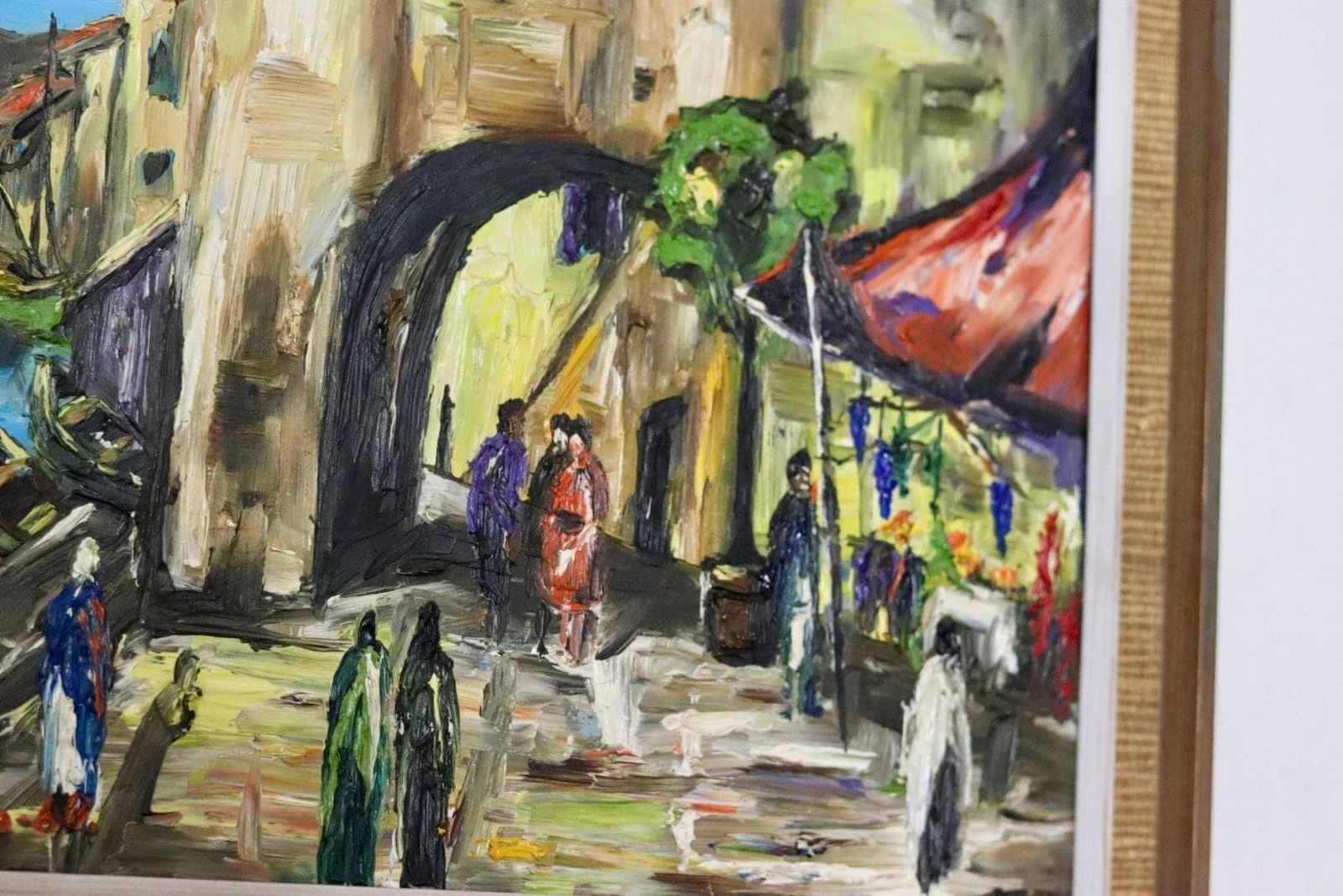 Original Swedish Mid Century Oil On Panel Painting "City By The Water" By L. Olsson  Vintage & Framed photo buy