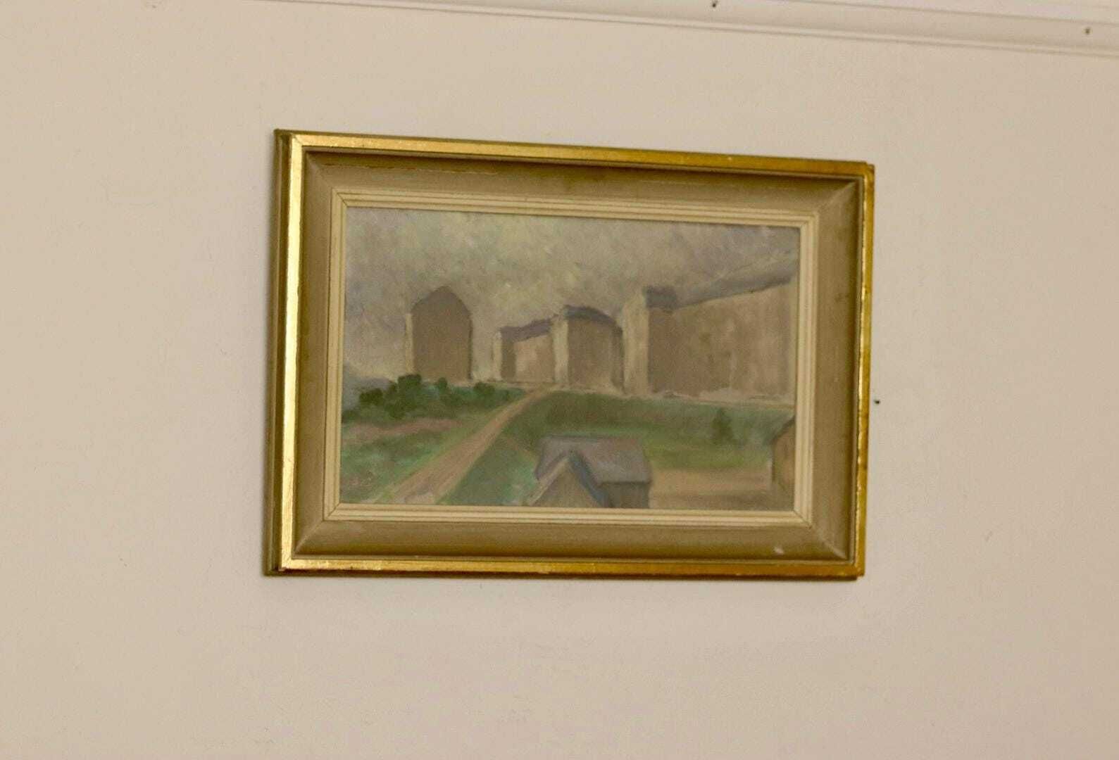 Swedish Original Oil On Canvas Painting "Muted Houses"   Vintage & Framed photo furniture