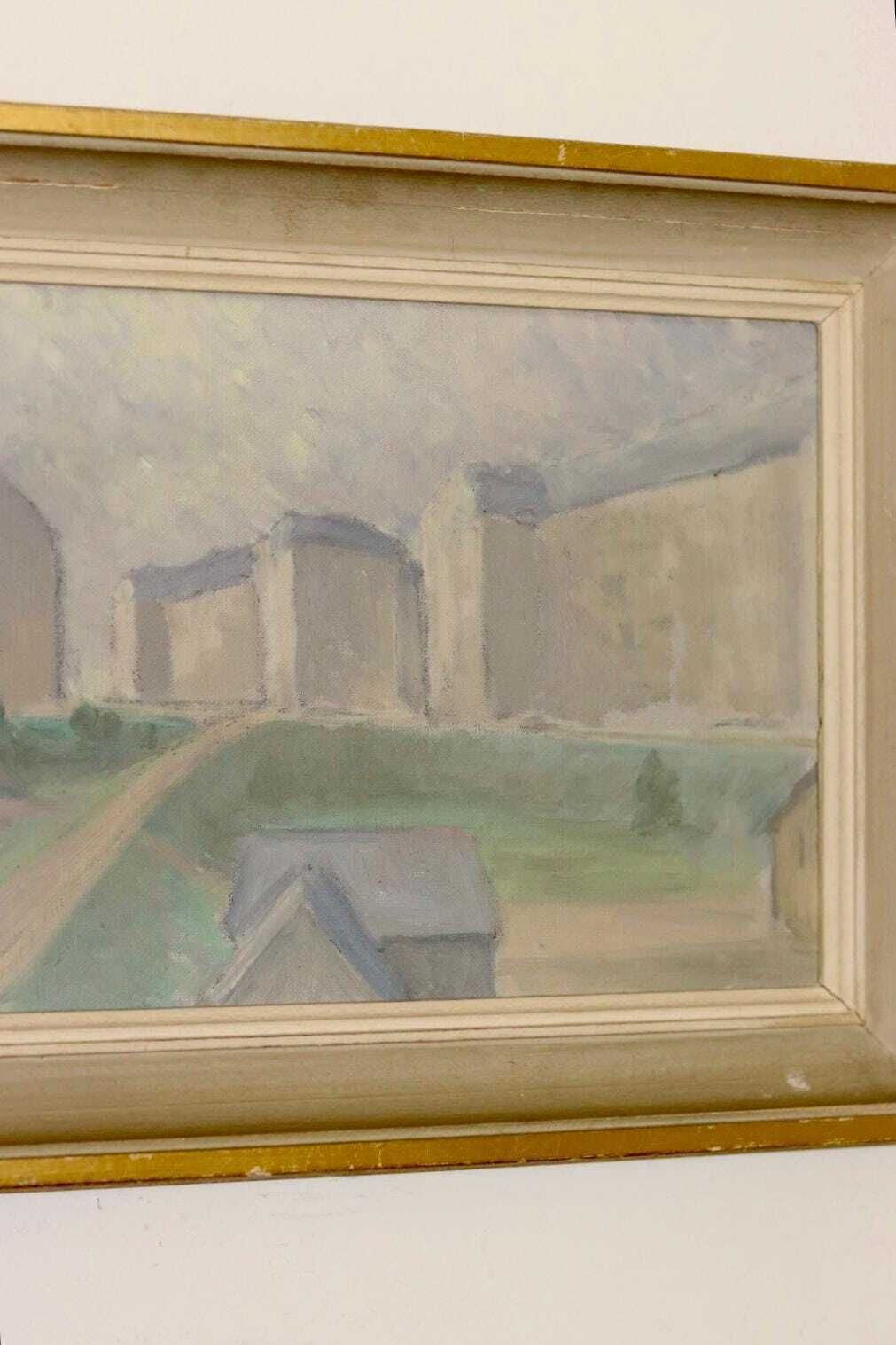 Swedish Original Oil On Canvas Painting "Muted Houses"   Vintage & Framed photo 245.0