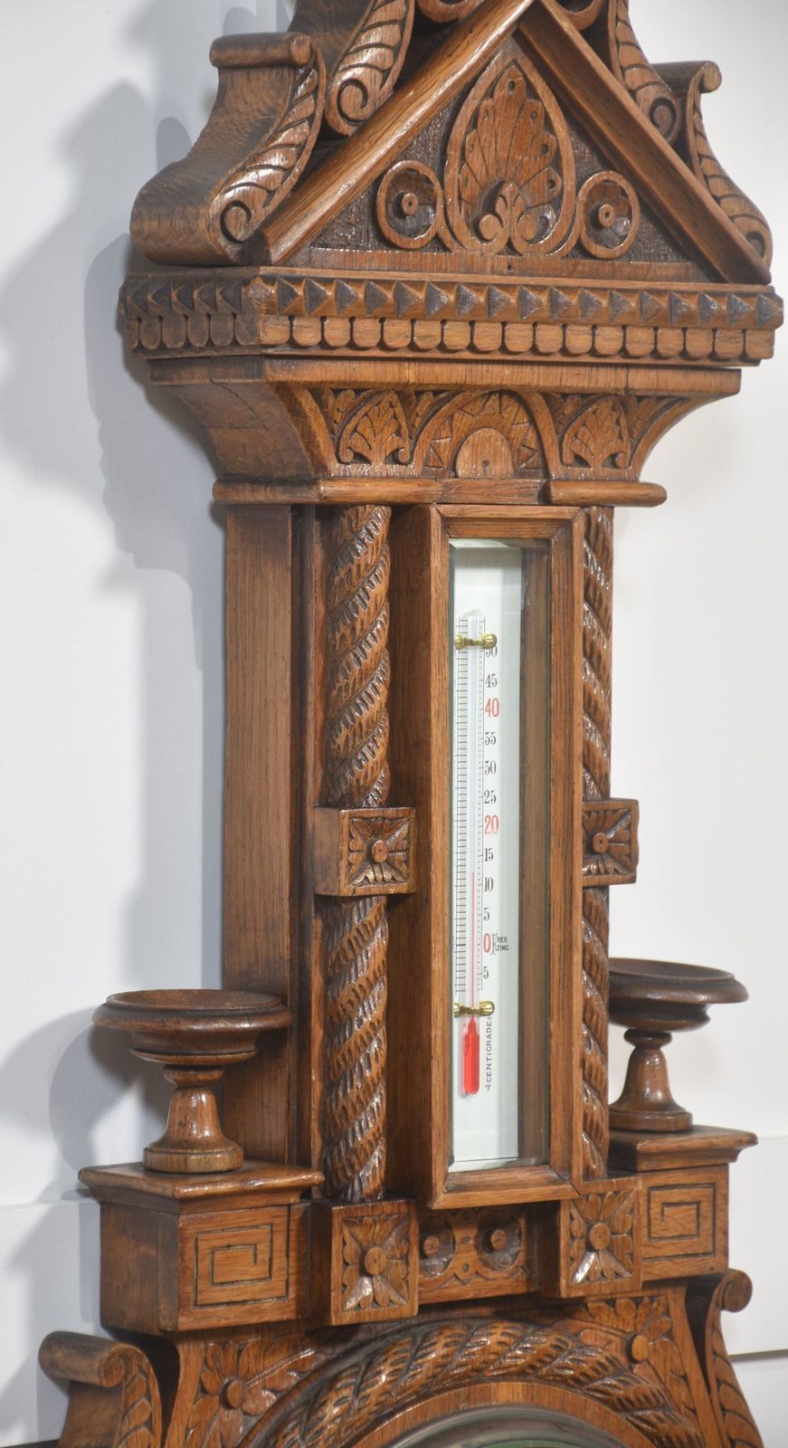 Carved Oak Wall Hanging Banjo Barometer photo 714.0