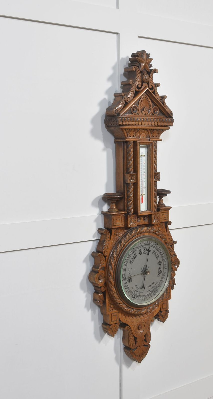 Carved Oak Wall Hanging Banjo Barometer photo vinterior