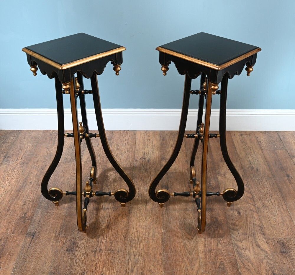 Pair Arts And Crafts Pedestal Stands Lacquered Aesthetic Movement photo vintage