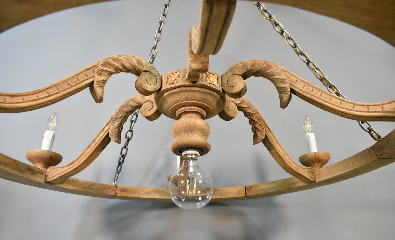 Large French Chandelier In Oak Louis XVI Style With Six Arms photo for sale