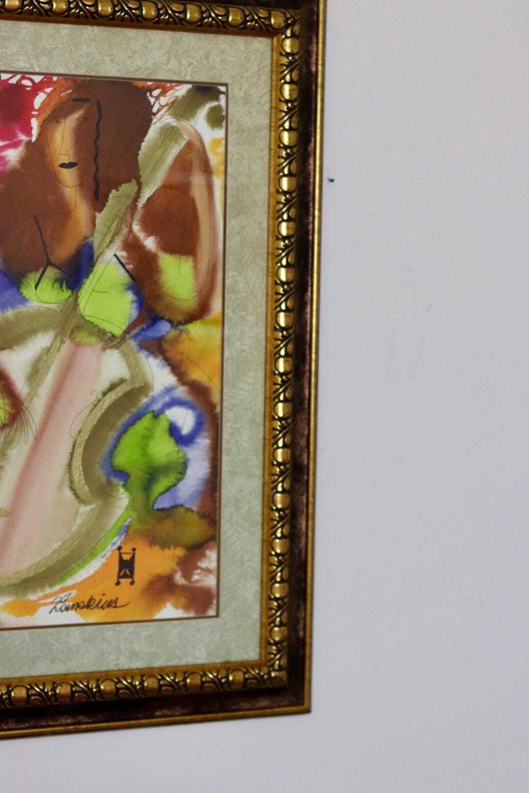 Mixed Media On Panel Painting "Musician" By Marina Lomakina    Framed photo Art