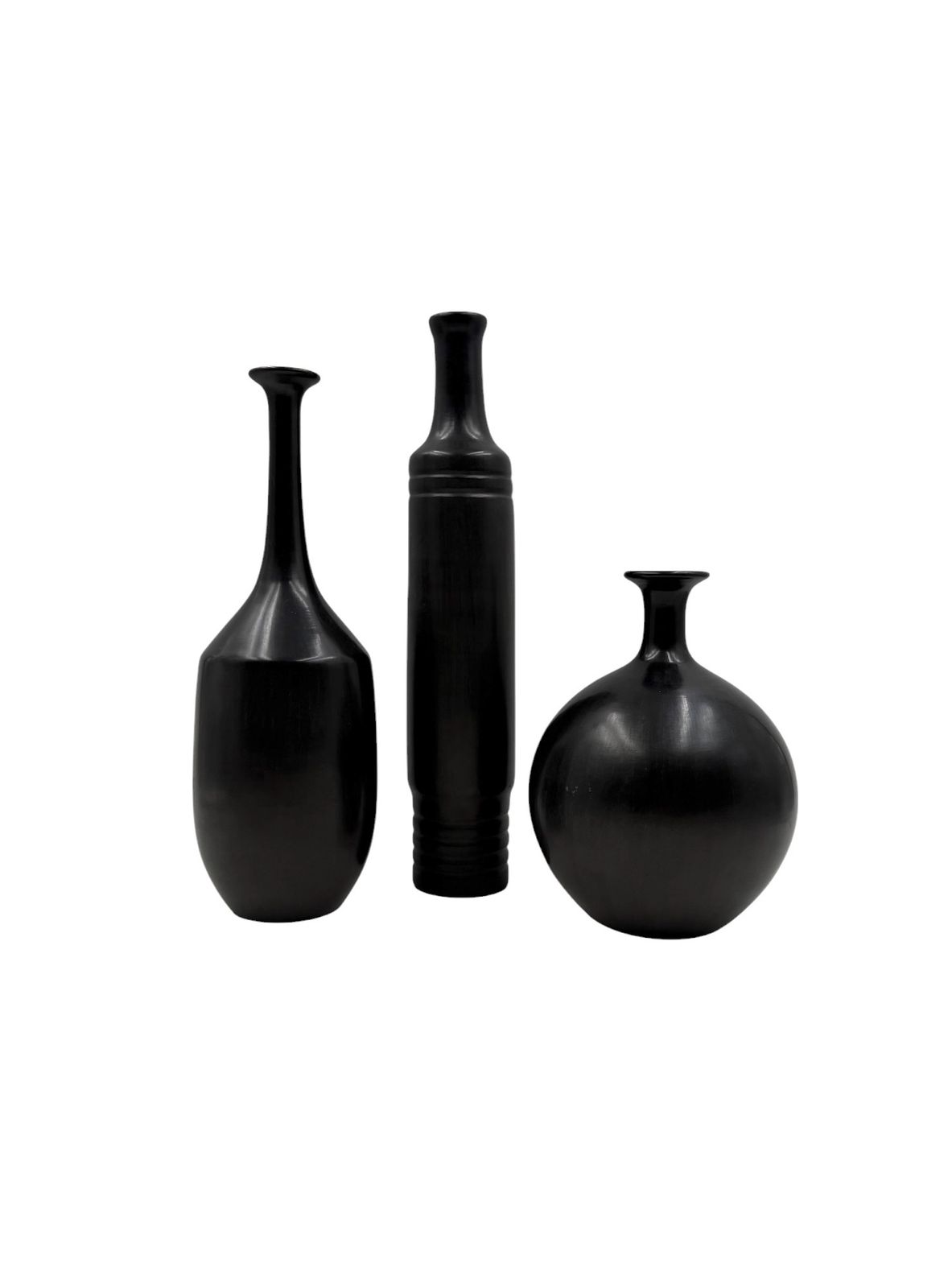 Mid Century Set Of 3 Black Bucchero Ceramic Vases, Sebastiani Gubbio Italy 1960s photo vintage