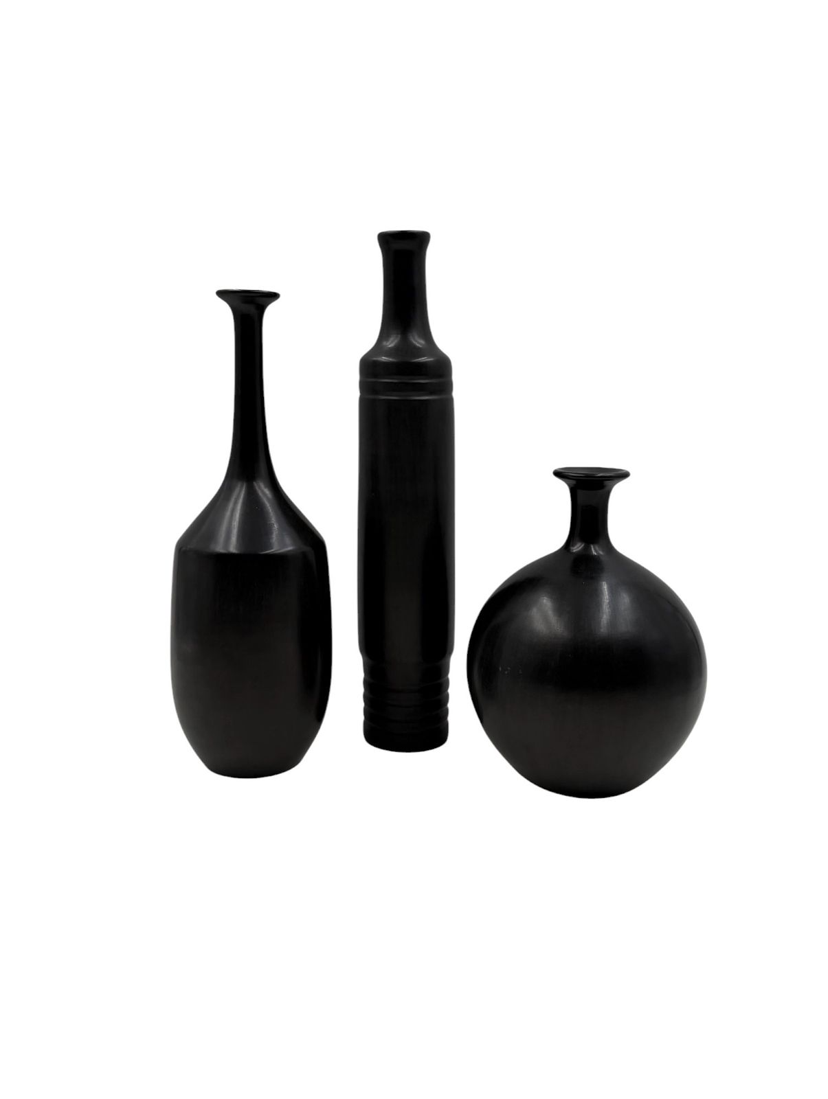 photo buy Mid Century Set Of 3 Black Bucchero Ceramic Vases, Sebastiani Gubbio Italy 1960s