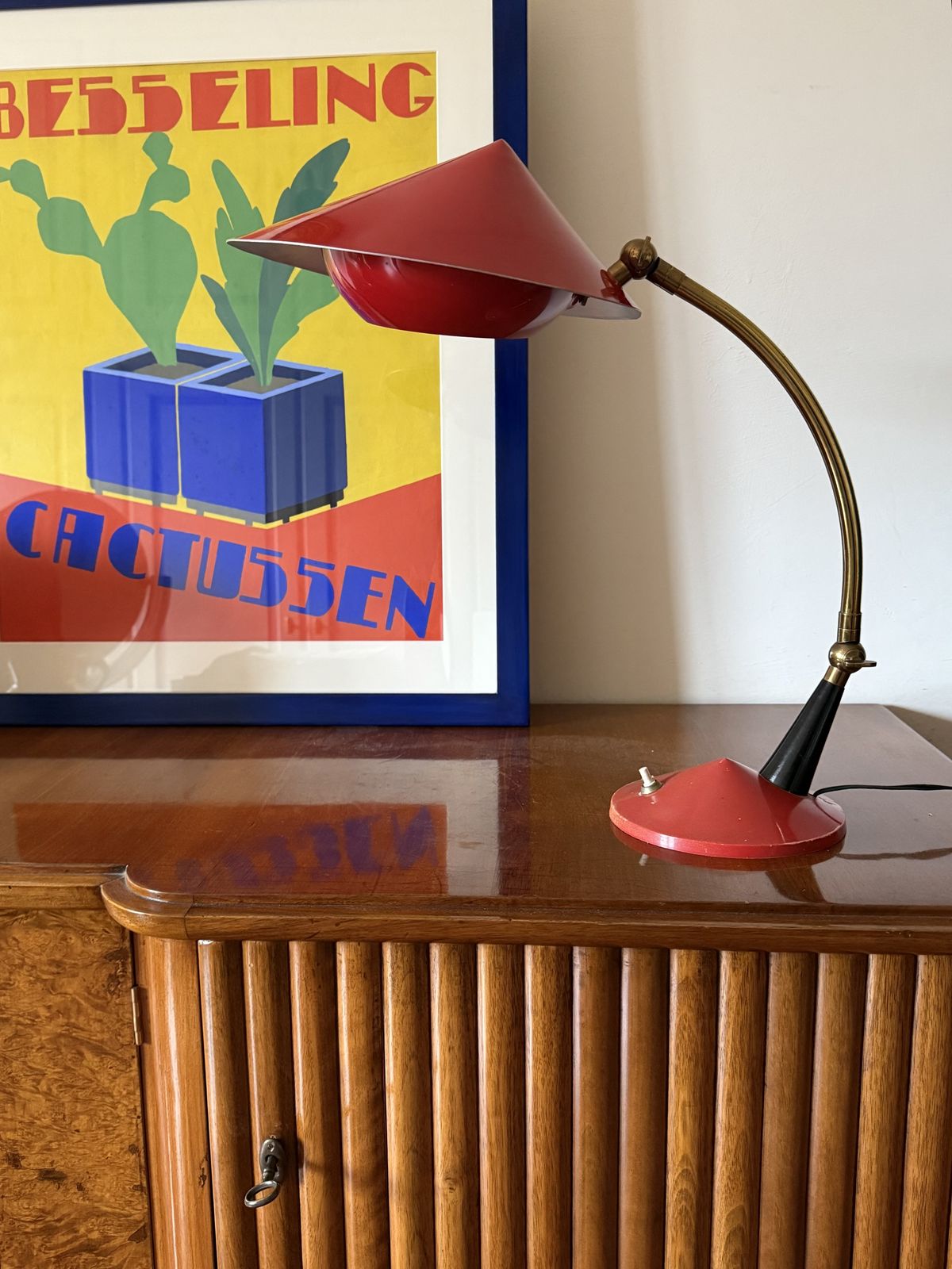 Mid Century Red Desk Lamp, Stilux Milan Italy 1960 Ca. photo buy
