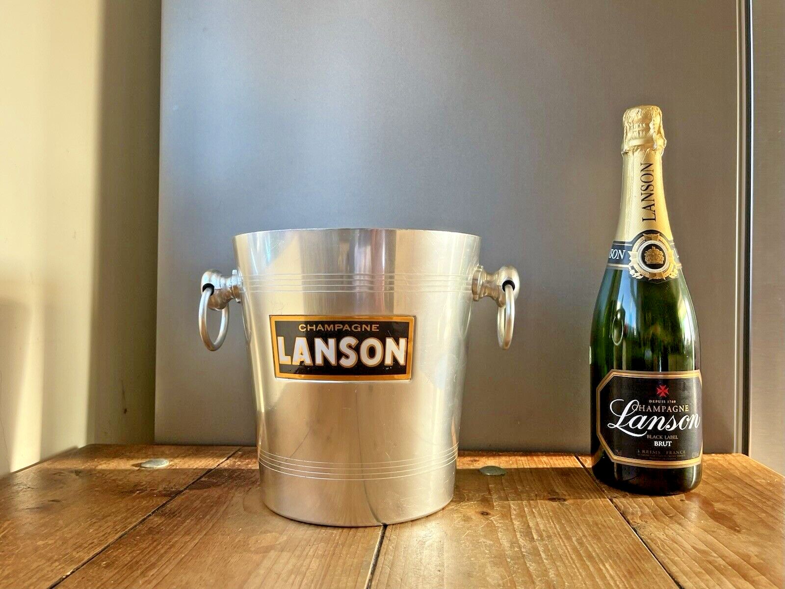 Vintage 70's French Champagne Maison Lanson Aluminium Ice Bucket Bottle Cooler photo Home Decor