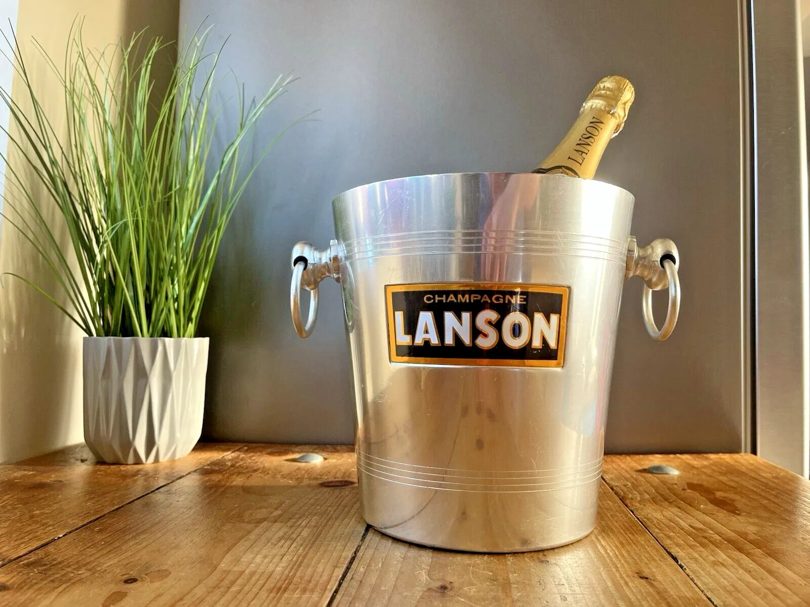 Vintage 70's French Champagne Maison Lanson Aluminium Ice Bucket Bottle Cooler photo vinterior